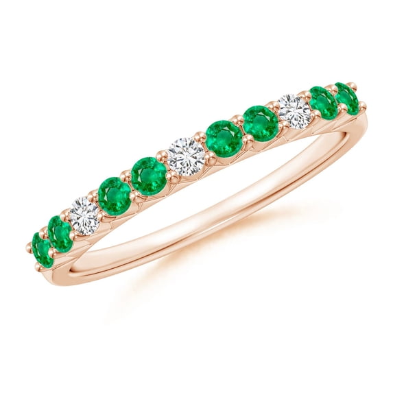 Angara Natural 0.36 Ct. Emerald with Diamond Non Eternity Ring in 14K Rose Gold for Women (Ring Size: 12)