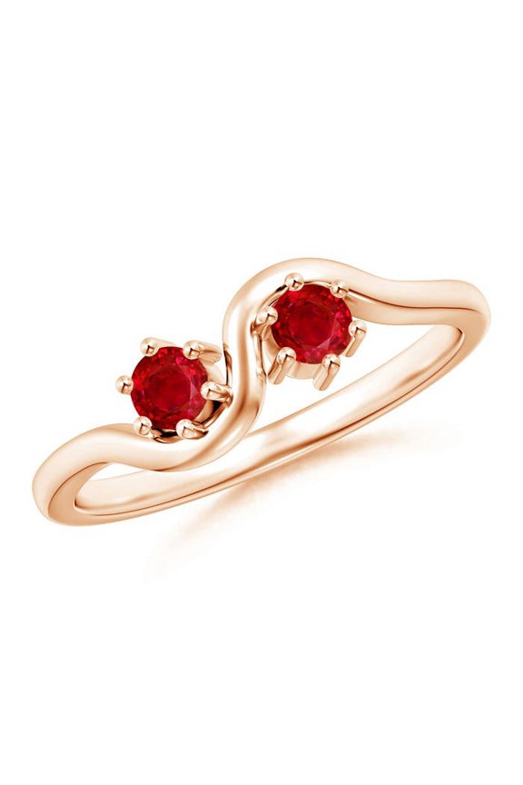 Natural Round Two Stone Twist Ruby Ring in 14K Rose Gold for Women (Size-3.2mm) | July Birthstone Jewelry for Her | Natural Ruby Rings
