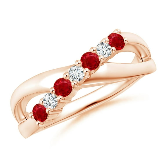 ANGARA Natural Round Ruby and Diamond Crossover Ring in 14K Rose Gold for Women (Size-2.5mm) | July Birthstone, Birthday, Anniversary, Jewelry Gift for Women | Natural Ruby Ring