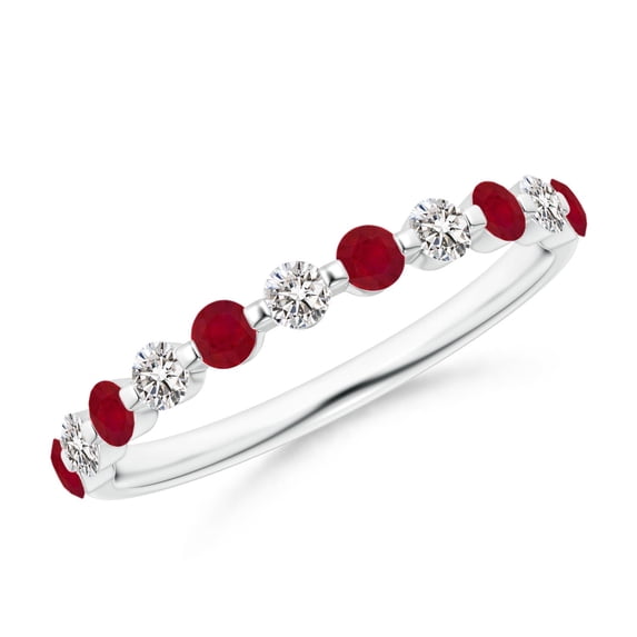 ANGARA Natural Floating Ruby and Diamond Semi Eternity Wedding Ring in 14K White Gold for Women (Size-2.2mm) | July Birthstone, Birthday, Anniversary, Jewelry Gift for Women | Natural Ruby Ring