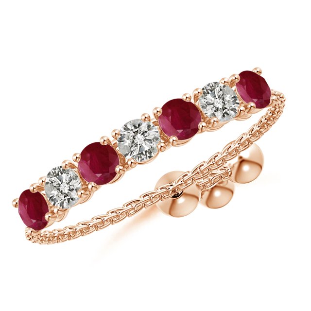 ANGARA Natural Seven Stone Ruby and Diamond Tennis Bolo Ring in 14K Rose Gold for Women (Size-2.5mm) | July Birthstone, Birthday, Anniversary, Jewelry Gift for Women | Natural Ruby Ring