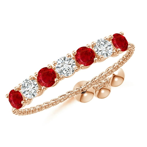 ANGARA Natural Seven Stone Ruby and Diamond Tennis Bolo Ring in 14K Rose Gold for Women (Size-2.5mm) | July Birthstone, Birthday, Anniversary, Jewelry Gift for Women | Natural Ruby Ring