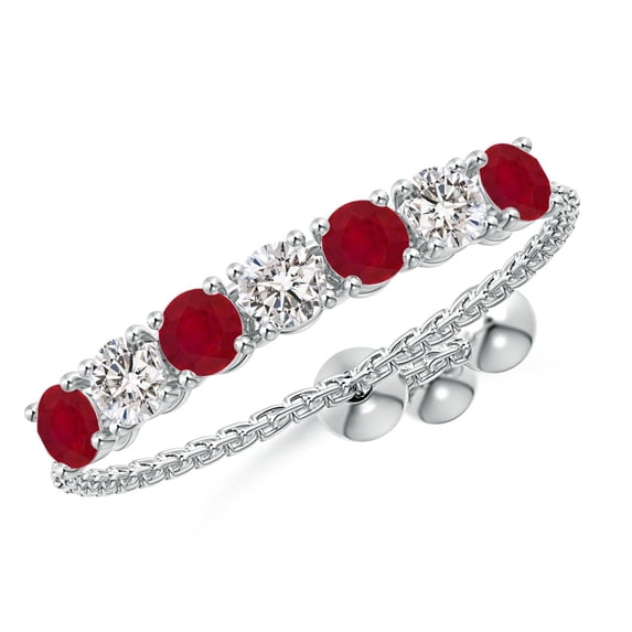 ANGARA Natural Seven Stone Ruby and Diamond Tennis Bolo Ring in 14K White Gold for Women (Size-2.5mm) | July Birthstone, Birthday, Anniversary, Jewelry Gift for Women | Natural Ruby Ring