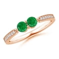 thumbnail image 1 of ANGARA Natural Vintage Inspired Two Stone Emerald Ring with Diamonds in 14K Rose Gold for Women (Size-3.7mm) | May Birthstone, Birthday, Anniversary, Jewelry Gift for Women | Natural Emerald Ring, 1 of 8