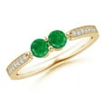 thumbnail image 1 of ANGARA Natural Vintage Inspired Two Stone Emerald Ring with Diamonds in 14K Yellow Gold for Women (Size-3.7mm) | May Birthstone, Birthday, Anniversary, Jewelry Gift for Women | Natural Emerald Ring, 1 of 8