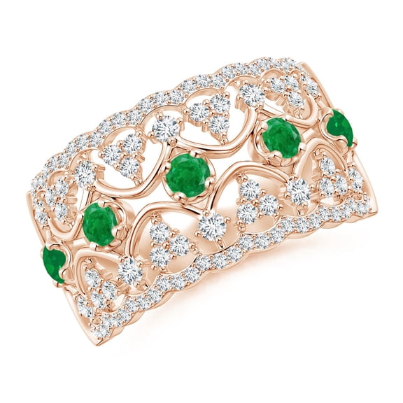 ANGARA Natural Art Deco Inspired Emerald Broad Filigree Ring in 14K Rose Gold for Women (Size-2.6mm) | May Birthstone, Birthday, Anniversary, Jewelry Gift for Women | Natural Emerald Ring