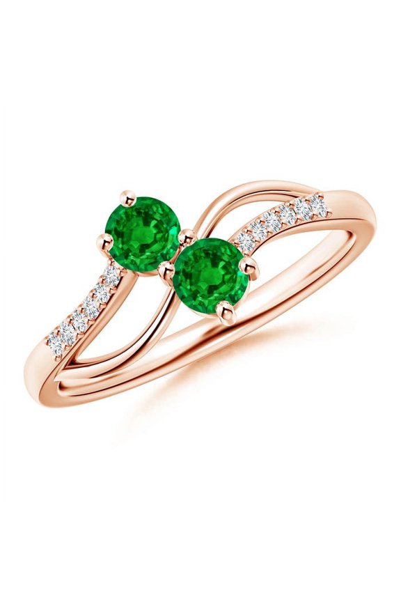 Natural Classic Two Stone Emerald Bypass Split Shank Ring in 14K Rose Gold for Women (Size-3.7mm) | May Birthstone, Birthday, Anniversary, Jewelry Gift for Women | Natural Emerald Ring