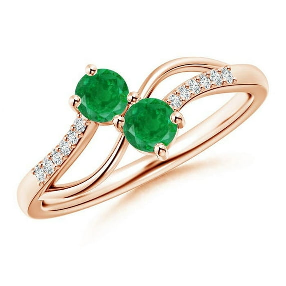 ANGARA Natural Classic Two Stone Emerald Bypass Split Shank Ring in 14K Rose Gold for Women (Size-3.7mm) | May Birthstone, Birthday, Anniversary, Jewelry Gift for Women | Natural Emerald Ring