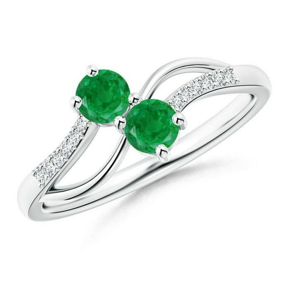 ANGARA Natural Classic Two Stone Emerald Bypass Split Shank Ring in 14K White Gold for Women (Size-3.7mm) | May Birthstone, Birthday, Anniversary, Jewelry Gift for Women | Natural Emerald Ring
