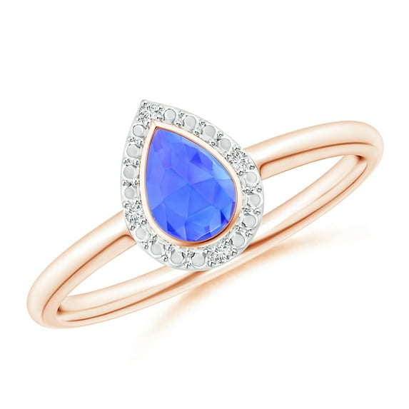 ANGARA Natural Bezel-Set Pear-Shaped Tanzanite Ring with Beaded Halo in 14K Rose Gold for Women (Size-6x4mm) | December Birthstone, Anniversary, Jewelry Gift for Women | Natural Tanzanite Ring