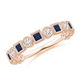 thumbnail image 1 of ANGARA Natural Bezel-Set Square Sapphire and Diamond Ring in 14K Rose Gold for Women (Size-2mm) | September Birthstone, Birthday, Anniversary, Jewelry Gift for Women | Natural Blue Sapphire Ring, 1 of 9