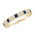 thumbnail image 1 of ANGARA Natural Bezel-Set Square Sapphire and Diamond Ring in 14K Yellow Gold for Women (Size-2mm) | September Birthstone, Birthday, Anniversary, Jewelry Gift for Women | Natural Blue Sapphire Ring, 1 of 9