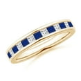 thumbnail image 1 of ANGARA Natural Channel Square Sapphire and Diamond Half Eternity Ring in 14K Yellow Gold for Women (Size-2mm) | September Birthstone, Anniversary, Jewelry Gift for Women | Natural Blue Sapphire Ring, 1 of 10