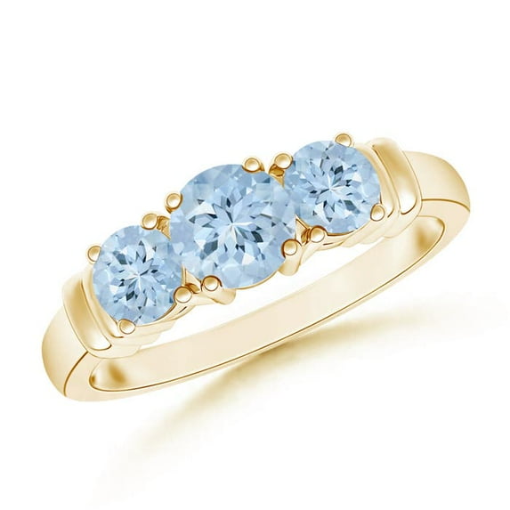 ANGARA Natural Vintage Style Three Stone Aquamarine Wedding Band in 14K Yellow Gold for Women (Size-5mm) | March Birthstone, Birthday, Anniversary, Jewelry Gift for Women | Natural Aquamarine Ring