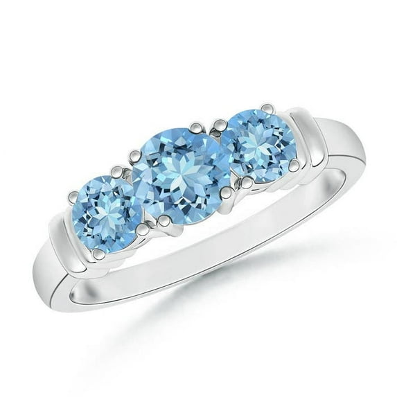 ANGARA Natural Vintage Style Three Stone Aquamarine Wedding Band in 925 Sterling Silver for Women (Size-5mm) | March Birthstone, Anniversary, Jewelry Gift for Women | Natural Aquamarine Ring