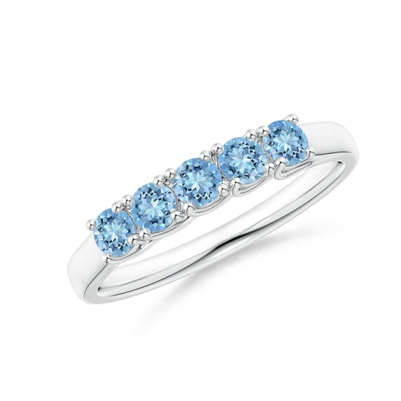 ANGARA Natural Half Eternity Five Stone Aquamarine Wedding Ring in 14K White Gold for Women (Size-2.8mm) | March Birthstone, Birthday, Anniversary, Jewelry Gift for Women | Natural Aquamarine Ring