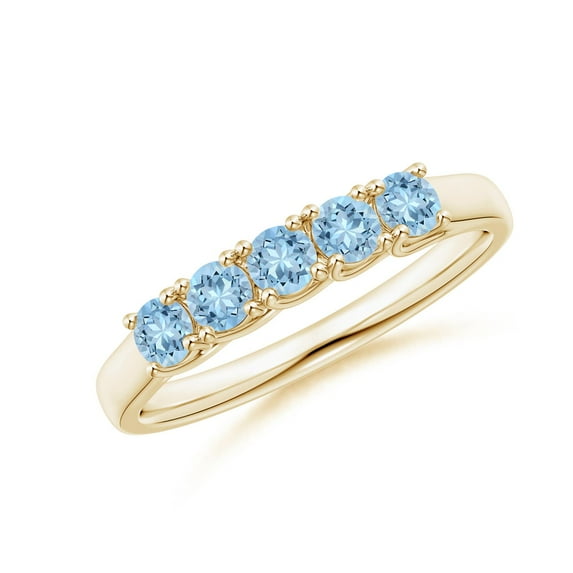 ANGARA Natural Half Eternity Five Stone Aquamarine Wedding Ring in 14K Yellow Gold for Women (Size-2.8mm) | March Birthstone, Birthday, Anniversary, Jewelry Gift for Women | Natural Aquamarine Ring