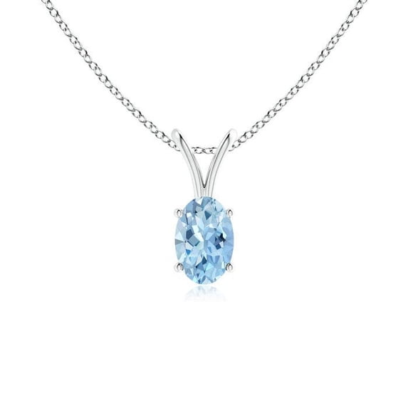 ANGARA Natural Prong-Set Oval Aquamarine V-Bale Solitaire Pendant in 14K White Gold for Women (Size-6x4mm) | March Birthstone, Anniversary, Jewelry Gift for Women | Natural Aquamarine Necklace