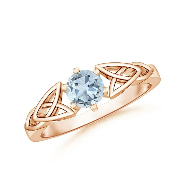 ANGARA Natural Solitaire Round Aquamarine Celtic Knot Engagement Ring in 14K Rose Gold for Women (Size-5mm) | March Birthstone, Birthday, Anniversary, Jewelry Gift for Women | Natural Aquamarine Ring