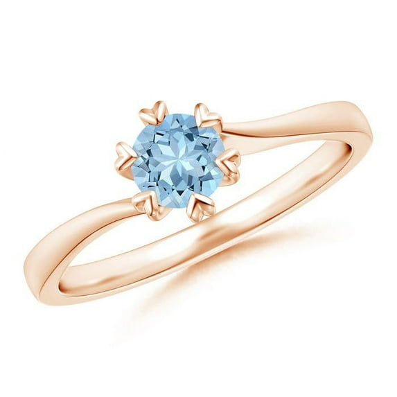 ANGARA Natural Heart Prong-Set Round Aquamarine Solitaire Engagement Ring in 14K Rose Gold for Women (Size-5mm) | March Birthstone, Anniversary, Jewelry Gift for Women | Natural Aquamarine Ring