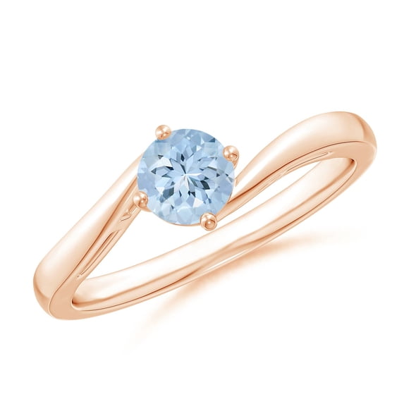 ANGARA Natural Classic Round Aquamarine Solitaire Bypass Ring in 14K Rose Gold for Women (Size-5mm) | March Birthstone, Birthday, Anniversary, Jewelry Gift for Women | Natural Aquamarine Ring