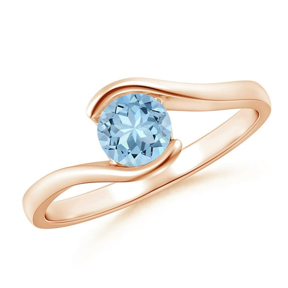 ANGARA Natural Semi Bezel-Set Solitaire Round Aquamarine Bypass Ring in 14K Rose Gold for Women (Size-5mm) | March Birthstone, Birthday, Anniversary, Jewelry Gift for Women | Natural Aquamarine Ring