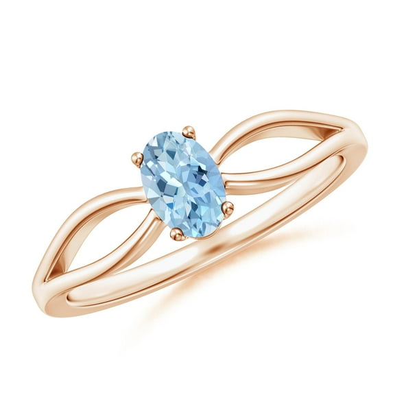0.4 Carat Prong-Set Solitaire Aquamarine Split Shank Ring in 14K Rose Gold (6x4mm Aquamarine) - SR0175AQ-RG-AAA-6x4-7.5