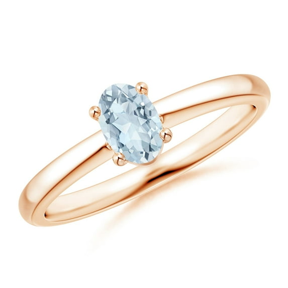 ANGARA Natural Classic Solitaire Oval Aquamarine Promise Ring in 14K Rose Gold for Women (Size-6x4mm) | March Birthstone, Birthday, Anniversary, Jewelry Gift for Women | Natural Aquamarine Ring