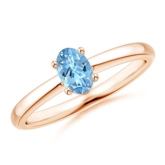 ANGARA Natural Classic Solitaire Oval Aquamarine Promise Ring in 14K Rose Gold for Women (Size-6x4mm) | March Birthstone, Birthday, Anniversary, Jewelry Gift for Women | Natural Aquamarine Ring