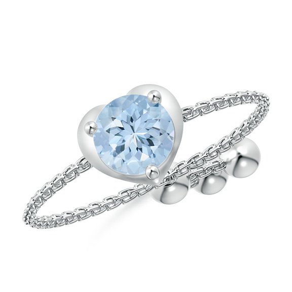 ANGARA Natural Round Aquamarine Solitaire Heart Bolo Ring in 14K White Gold for Women (Size-5mm) | March Birthstone, Birthday, Anniversary, Jewelry Gift for Women | Natural Aquamarine Ring