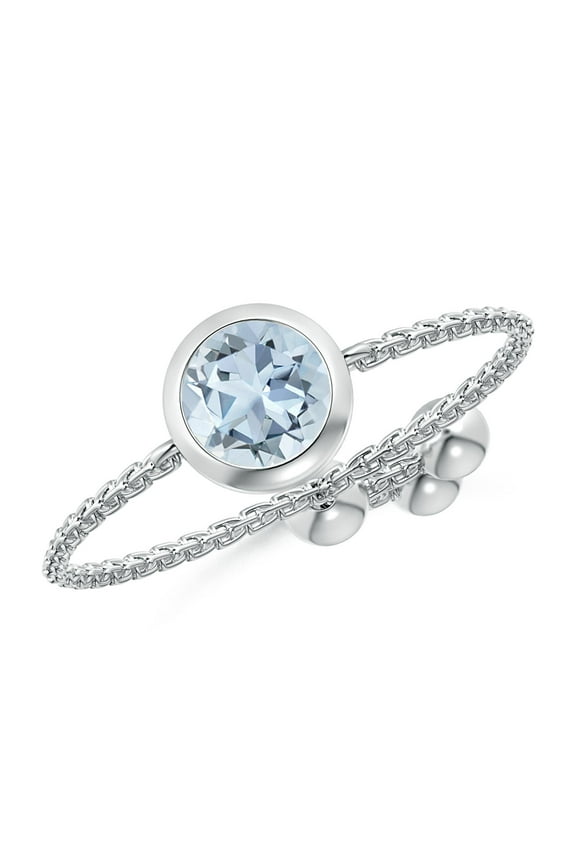 Natural Bezel-Set Round Aquamarine Solitaire Bolo Ring in 14K White Gold for Women (Size-5mm) | March Birthstone, Birthday, Anniversary, Jewelry Gift for Women | Natural Aquamarine Ring