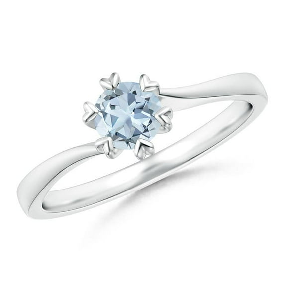 ANGARA Natural Heart Prong-Set Round Aquamarine Solitaire Engagement Ring in 14K White Gold for Women (Size-5mm) | March Birthstone, Anniversary, Jewelry Gift for Women | Natural Aquamarine Ring