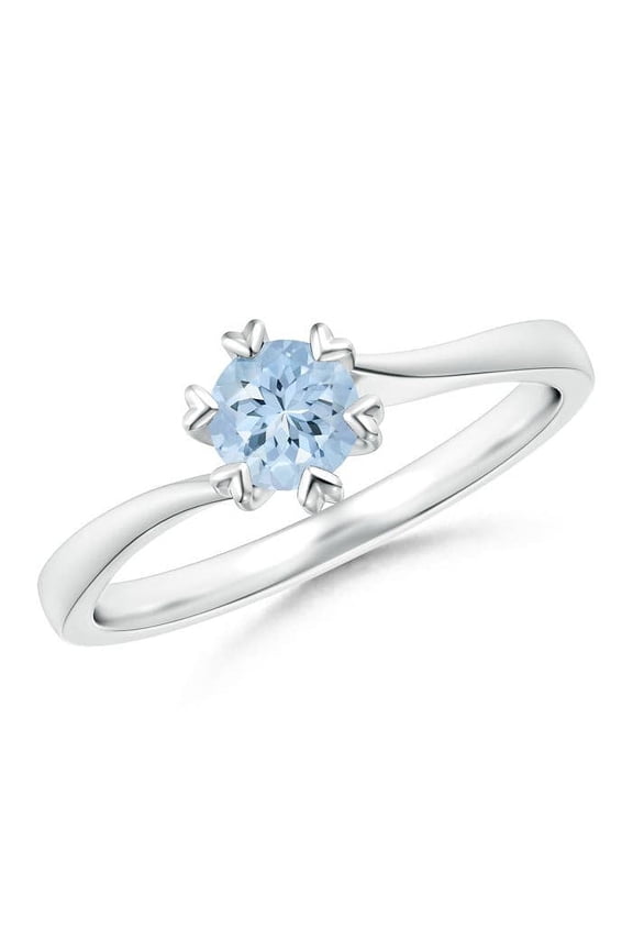 Natural Heart Prong-Set Round Aquamarine Solitaire Engagement Ring in 14K White Gold for Women (Size-5mm) | March Birthstone, Anniversary, Jewelry Gift for Women | Natural Aquamarine Ring