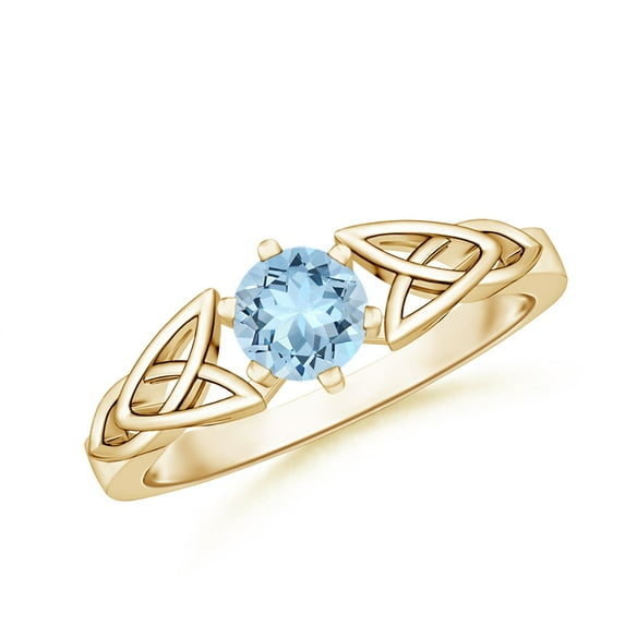ANGARA Natural Solitaire Round Aquamarine Celtic Knot Engagement Ring in 14K Yellow Gold for Women (Size-5mm) | March Birthstone, Anniversary, Jewelry Gift for Women | Natural Aquamarine Ring