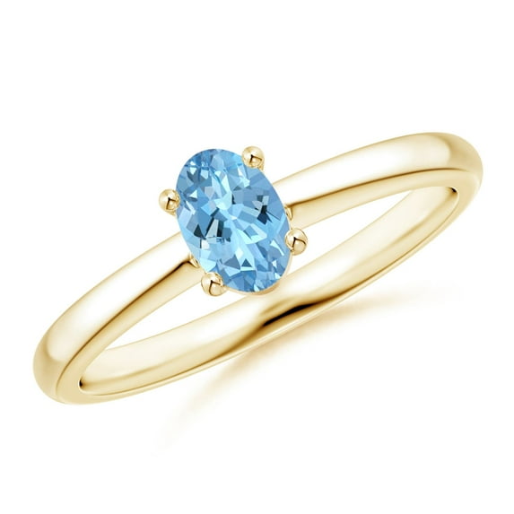 ANGARA Natural Classic Solitaire Oval Aquamarine Promise Ring in 14K Yellow Gold for Women (Size-6x4mm) | March Birthstone, Birthday, Anniversary, Jewelry Gift for Women | Natural Aquamarine Ring
