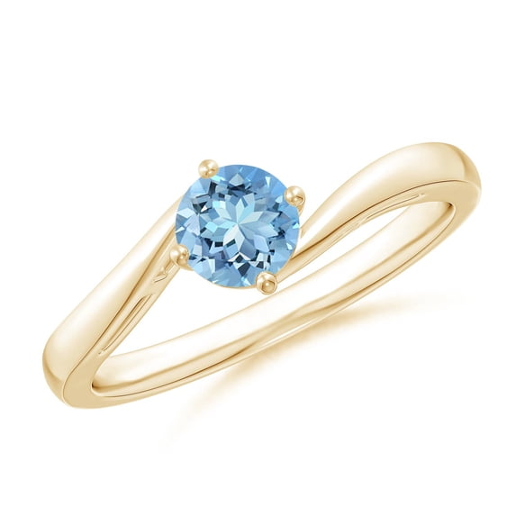 ANGARA Natural Classic Round Aquamarine Solitaire Bypass Ring in 14K Yellow Gold for Women (Size-5mm) | March Birthstone, Birthday, Anniversary, Jewelry Gift for Women | Natural Aquamarine Ring