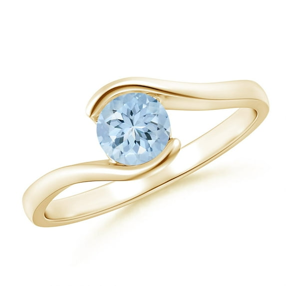ANGARA Natural Semi Bezel-Set Solitaire Round Aquamarine Bypass Ring in 14K Yellow Gold for Women (Size-5mm) | March Birthstone, Anniversary, Jewelry Gift for Women | Natural Aquamarine Ring