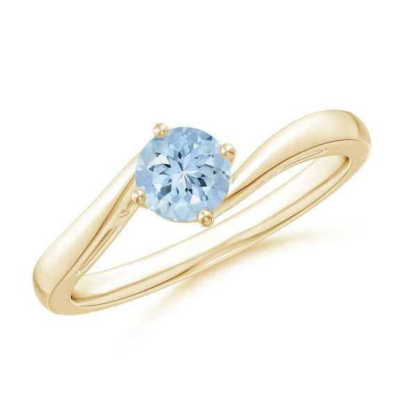 ANGARA Natural Classic Round Aquamarine Solitaire Bypass Ring in 14K Yellow Gold for Women (Size-5mm) | March Birthstone, Birthday, Anniversary, Jewelry Gift for Women | Natural Aquamarine Ring