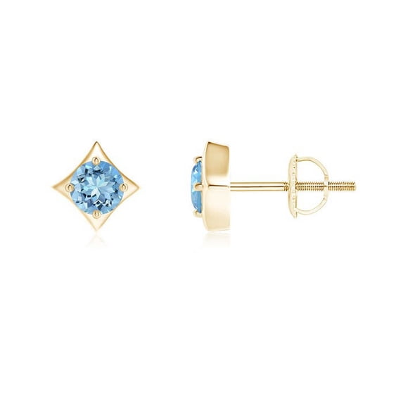 ANGARA Natural Kite-Framed Aquamarine Stud Earrings in 14K Yellow Gold for Women (Size-4mm) | March Birthstone, Birthday, Anniversary, Jewelry Gift for Women | Natural Aquamarine Earrings