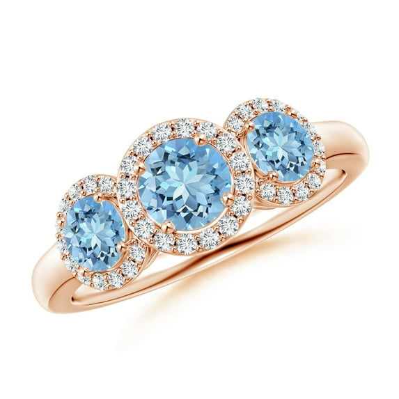 Angara Natural 0.4 Ct. Aquamarine with Diamond Classic Ring in 14K Rose Gold for Women (Ring Size: 3)