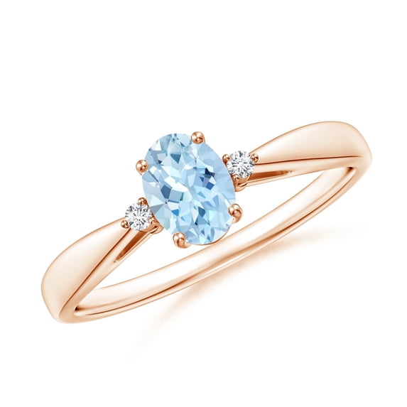 ANGARA Natural Tapered Shank Aquamarine Solitaire Ring with Diamond Accents in 14K Rose Gold for Women (Size-6x4mm) | March Birthstone, Anniversary, Jewelry Gift for Women | Natural Aquamarine Ring