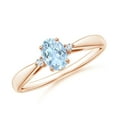 thumbnail image 1 of ANGARA Natural Tapered Shank Aquamarine Solitaire Ring with Diamond Accents in 14K Rose Gold for Women (Size-6x4mm) | March Birthstone, Anniversary, Jewelry Gift for Women | Natural Aquamarine Ring, 1 of 7
