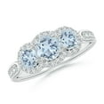 thumbnail image 1 of ANGARA Natural Floating Three Stone Aquamarine Ring with Diamond Halo in 14K White Gold for Women (Size-5mm) | March Birthstone, Anniversary, Jewelry Gift for Women | Natural Aquamarine Ring, 1 of 7