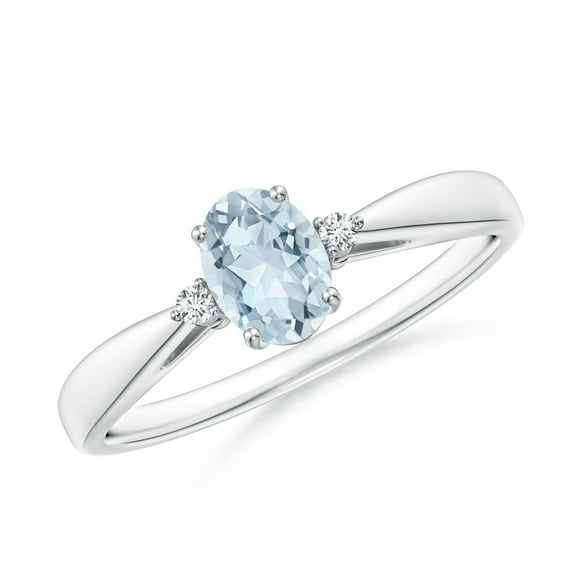 ANGARA Natural Tapered Shank Aquamarine Solitaire Ring with Diamond Accents in 14K White Gold for Women (Size-6x4mm) | March Birthstone, Anniversary, Jewelry Gift for Women | Natural Aquamarine Ring