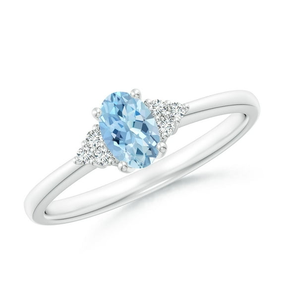 ANGARA Natural Solitaire Oval Aquamarine and Diamond Promise Ring in 14K White Gold for Women (Size-6x4mm) | March Birthstone, Birthday, Anniversary, Jewelry Gift for Women | Natural Aquamarine Ring