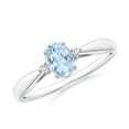 thumbnail image 1 of ANGARA Natural Tapered Shank Aquamarine Solitaire Ring with Diamond Accents in 14K White Gold for Women (Size-6x4mm) | March Birthstone, Anniversary, Jewelry Gift for Women | Natural Aquamarine Ring, 1 of 7