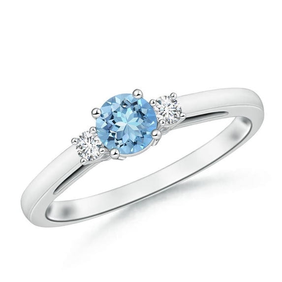ANGARA Natural Round Aquamarine & Diamond Three Stone Engagement Ring in 14K White Gold for Women (Size-5mm) | March Birthstone, Anniversary, Jewelry Gift for Women | Natural Aquamarine Ring