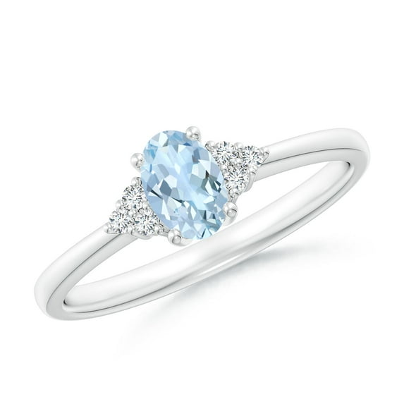 ANGARA Natural Solitaire Oval Aquamarine and Diamond Promise Ring in 14K White Gold for Women (Size-6x4mm) | March Birthstone, Birthday, Anniversary, Jewelry Gift for Women | Natural Aquamarine Ring