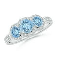 thumbnail image 1 of ANGARA Natural Floating Three Stone Aquamarine Ring with Diamond Halo in 14K White Gold for Women (Size-5mm) | March Birthstone, Anniversary, Jewelry Gift for Women | Natural Aquamarine Ring, 1 of 7