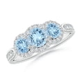 thumbnail image 1 of ANGARA Natural Floating Three Stone Aquamarine Ring with Diamond Halo in 14K White Gold for Women (Size-5mm) | March Birthstone, Anniversary, Jewelry Gift for Women | Natural Aquamarine Ring, 1 of 7